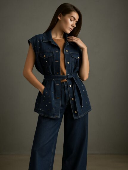 Комплет од темен тексас со елек