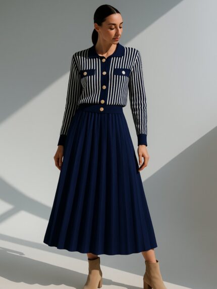 Плетен комплет со плисе сукња