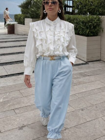 Еднобојни панталони со ластик